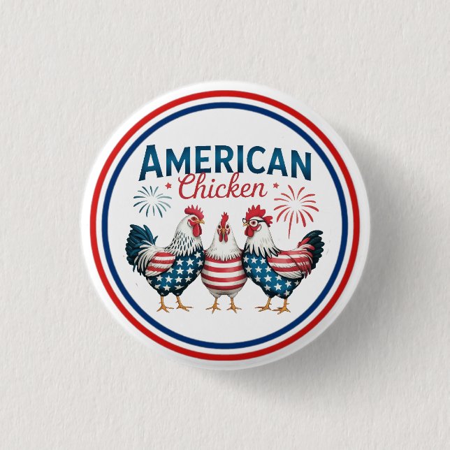 4 juli Patriotisk Amerikansk Kyckling Design Knapp (Framsida)