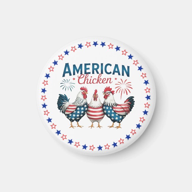 4 juli Patriotisk Amerikansk Kyckling Design Magnet (Framsidan)