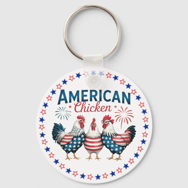 4 juli Patriotisk Amerikansk Kyckling Design Nyckelring (Framsida)