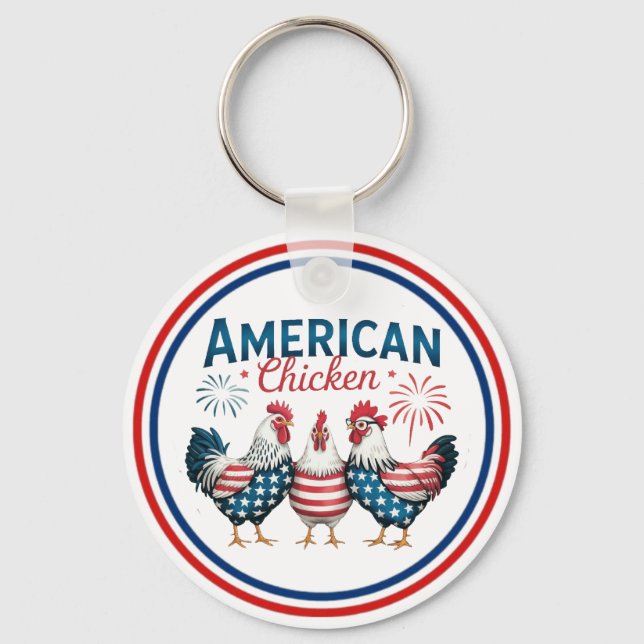 4 juli Patriotisk Amerikansk Kyckling Design Nyckelring (Framsida)