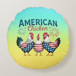 4 juli Patriotisk Amerikansk Kyckling Design Rund Kudde