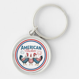 4 juli Patriotisk Amerikansk Kyckling Design Rund Silverfärgad Nyckelring