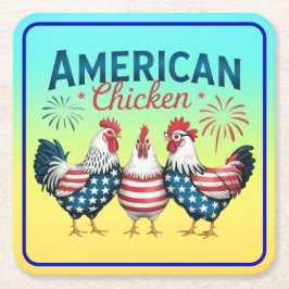 4 juli Patriotisk Amerikansk Kyckling Design Underlägg Papper Kvadrat