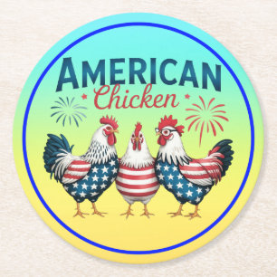 4 juli Patriotisk Amerikansk Kyckling Design Underlägg Papper Rund