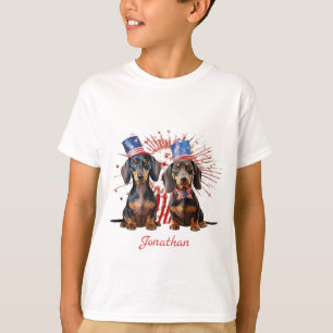 4 juli Patriotisk Dachshund Amerikansk Flagga Barn T Shirt