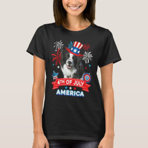 4 juli Patriotisk Day Gräns Collie Hund Indepe T Shirt
