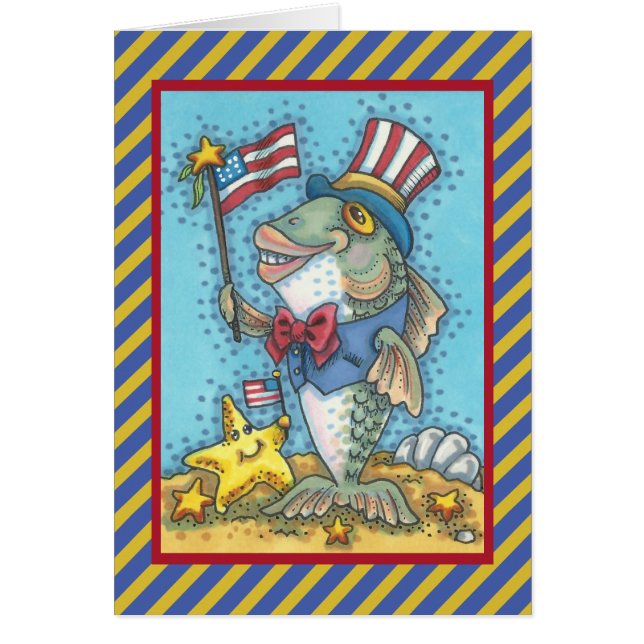 4 JULI PATRIOTISK FISK MÖTESKORT Vers OBS Kort (Framsidan)