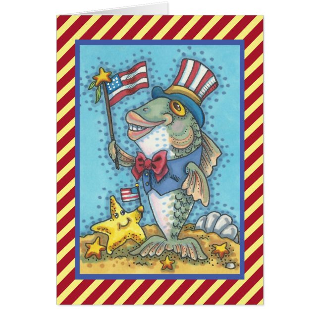 4 JULI PATRIOTISK FISK MÖTESKORT Vers OBS Kort (Framsidan)