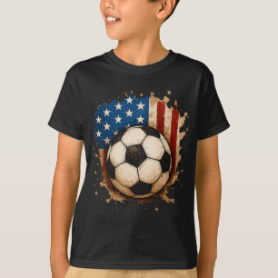 4 juli patriotisk fotboll Usa amerikansk flagga po T Shirt