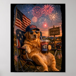 4 juli Patriotisk Golden Retriever Dricker Iced Poster