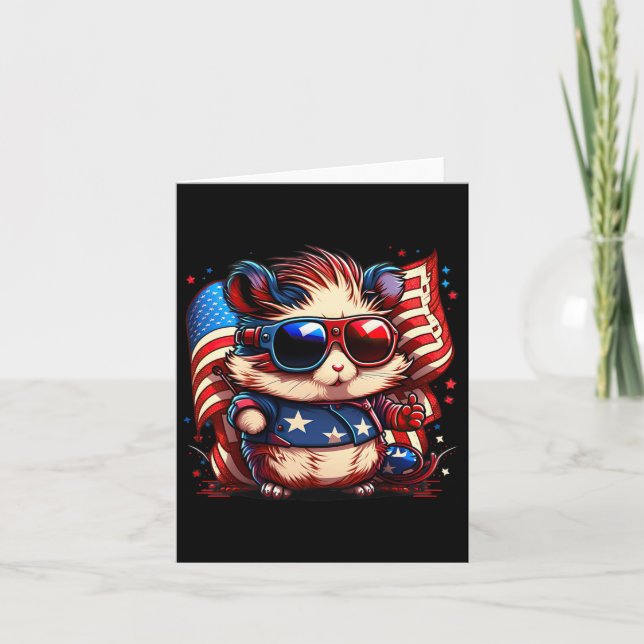 4 juli patriotisk hamster amerikansk flagga  kort (Framsida)
