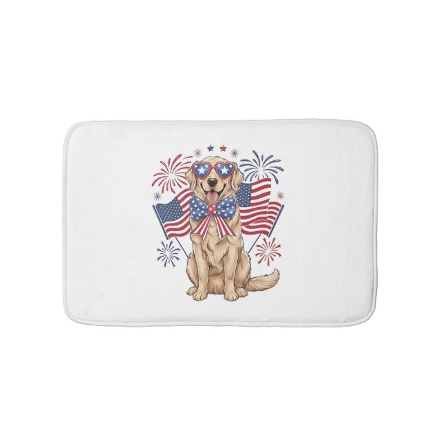 4 juli Patriotisk Hund Guld Badrumsmatta (Framsidan)