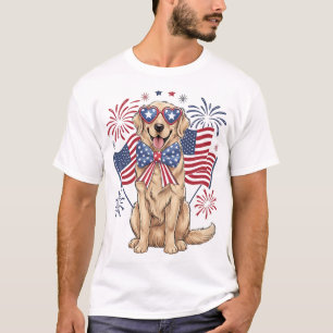4 juli Patriotisk Hund Guld T Shirt