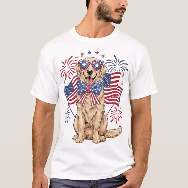 4 juli Patriotisk Hund Guld T Shirt (Framsida)