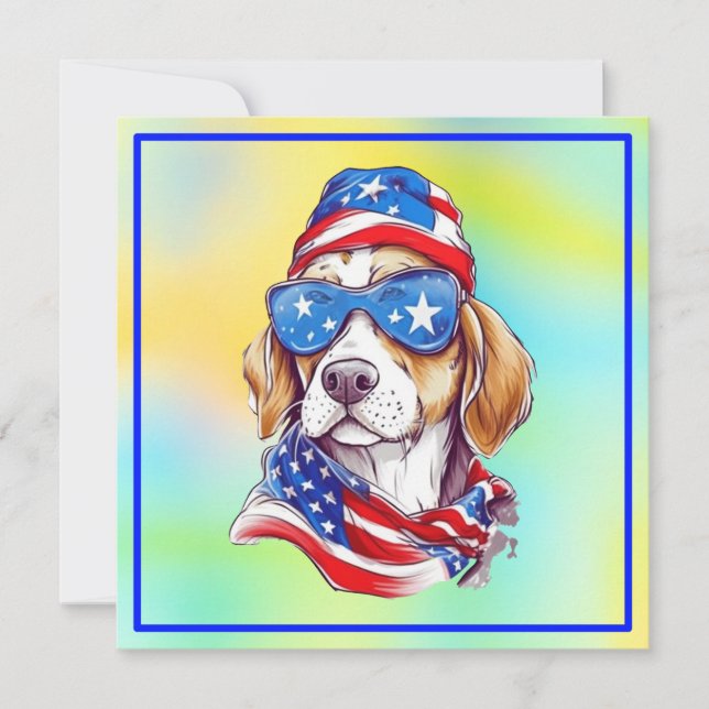 4 juli patriotisk hunddesign  spara datumet (Framsida)