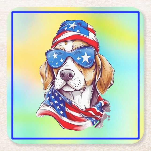 4 juli patriotisk hunddesign  underlägg papper kvadrat (Framsidan)