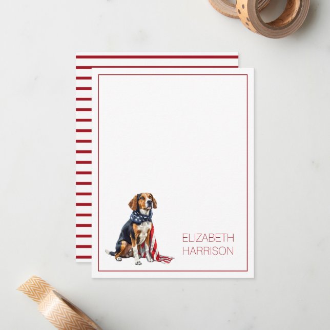 4 juli Patriotisk Jakt Hund Personlig Anteckningskort (Fram/Back In Situ)