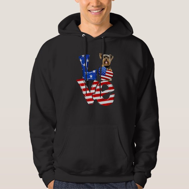 4 juli Patriotisk kärlek Yorkshire Terrier Ameri Hoodie (Framsida)