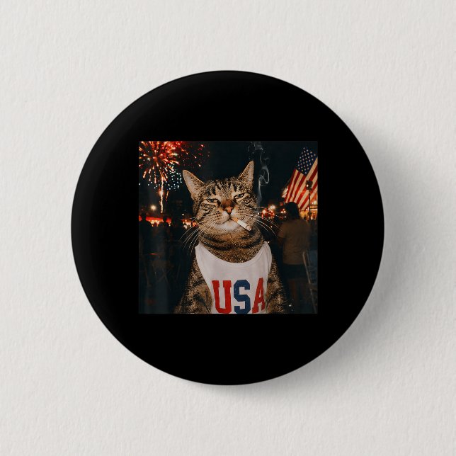 4 juli Patriotisk katt som röker cigarett 250 år Knapp (Framsida)
