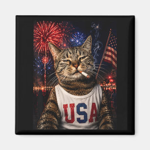 4 juli Patriotisk katt som röker cigarett 250 år Magnet