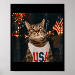 4 juli Patriotisk katt som röker cigarett 250 år Poster
