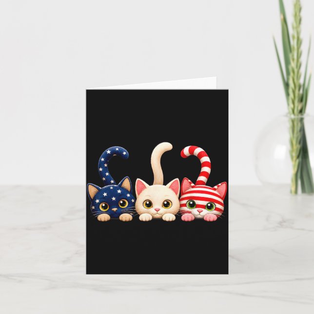 4 juli patriotisk katt usa amerikansk flagga kort (Framsida)