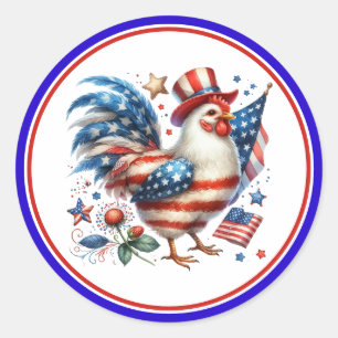 4 juli Patriotisk kyckling med USA-flagga Runt Klistermärke