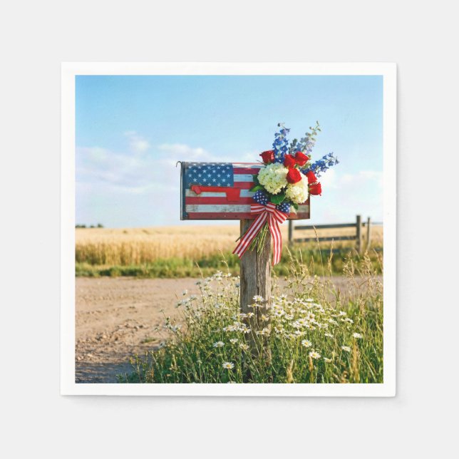 4 juli Patriotisk Landsbygdspostlåda Pappersservett (Framsidan)