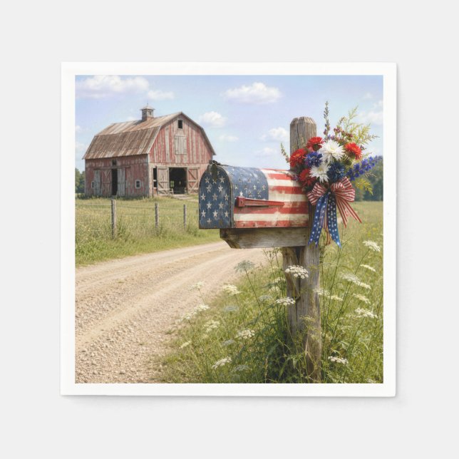 4 juli Patriotisk Landsbygdspostlåda Pappersservett (Framsidan)