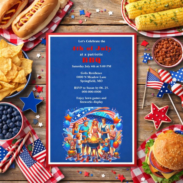 4 juli Patriotisk Röd Vit Blå Grillfest   Inbjudningar (Skapare uppladdad)