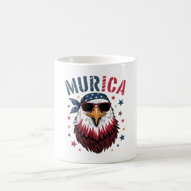4 juli Patriotisk Rolig Örn USA Kaffemugg (Center)