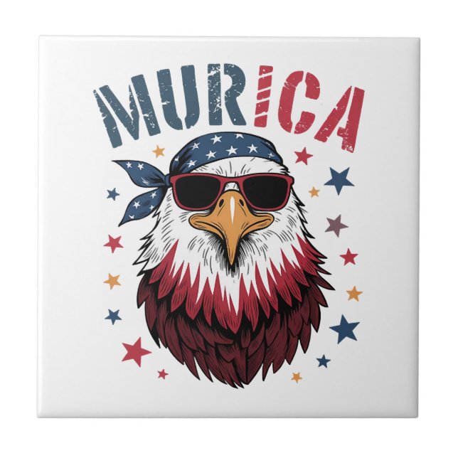 4 juli Patriotisk Rolig Örn USA Kakelplatta (Framsidan)