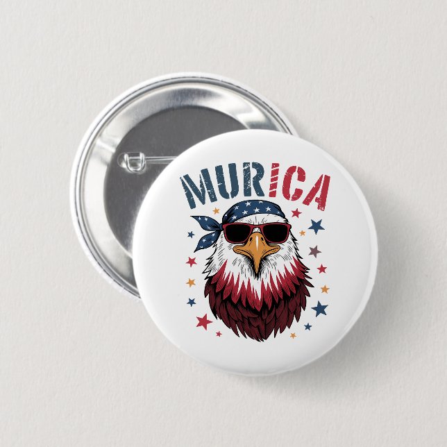4 juli Patriotisk Rolig Örn USA Knapp (Framsida & baksida)