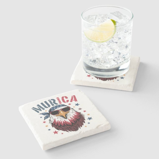 4 juli Patriotisk Rolig Örn USA Stenunderlägg (Sidan)