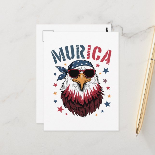 4 juli Patriotisk Rolig Örn USA Vykort (Fram/Back In Situ)