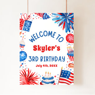 4 juli Patriotisk välkomstskylt för 3-års födelsed Poster