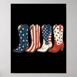 4 juli patriotiska cowboy stövlar western cowgirl poster