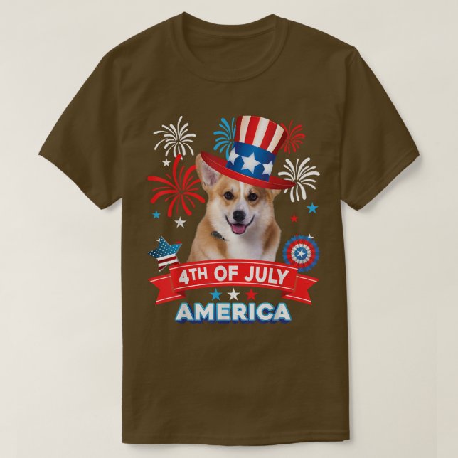 4 juli Patriotiska dagen Corgi Hund Självständighe T Shirt (Design framsida)