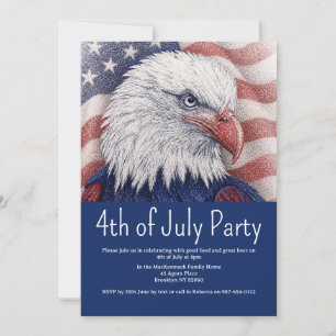 4 juli Patriotiska Röda Vita Blå USA-fest Inbjudningar