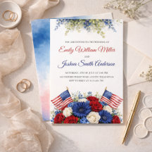 4 juli Patriotiskt Blommigt Bröllopsinbjudan