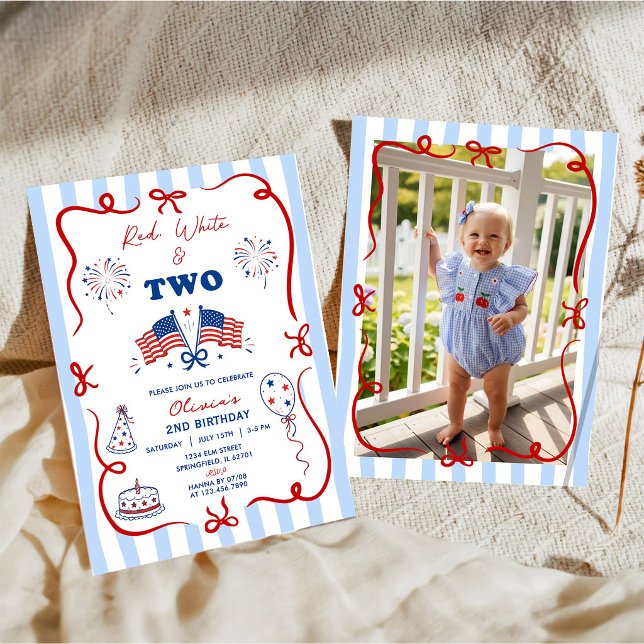 4 juli Patriotiskt Tema 2-års Födelsedagsinbjudan Inbjudningar (Skapare uppladdad)