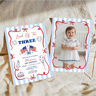 4 juli Patriotiskt Tema 3-års Födelsedagsinbjudan Inbjudningar