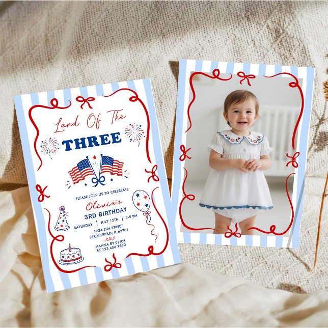 4 juli Patriotiskt Tema 3-års Födelsedagsinbjudan Inbjudningar (Skapare uppladdad)