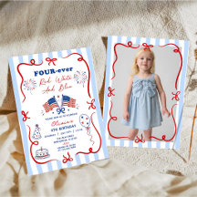 4 juli Patriotiskt tema 4-års födelsedagsinbjudan