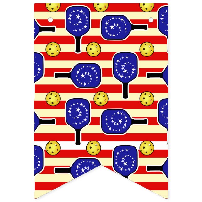 4 juli Pickleball Rött vitt blått Gult Bollar Vimplar (Första flaggan)