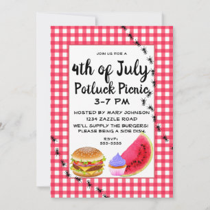 4 juli Picnic Watermelon Ants Inbjudningar