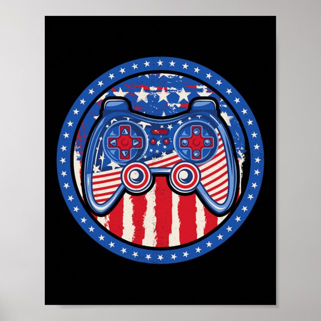 4 juli pojkar amerikansk flagga datorspelskontroll poster (Framsidan)