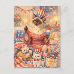 4 juli pool diva katt vykort