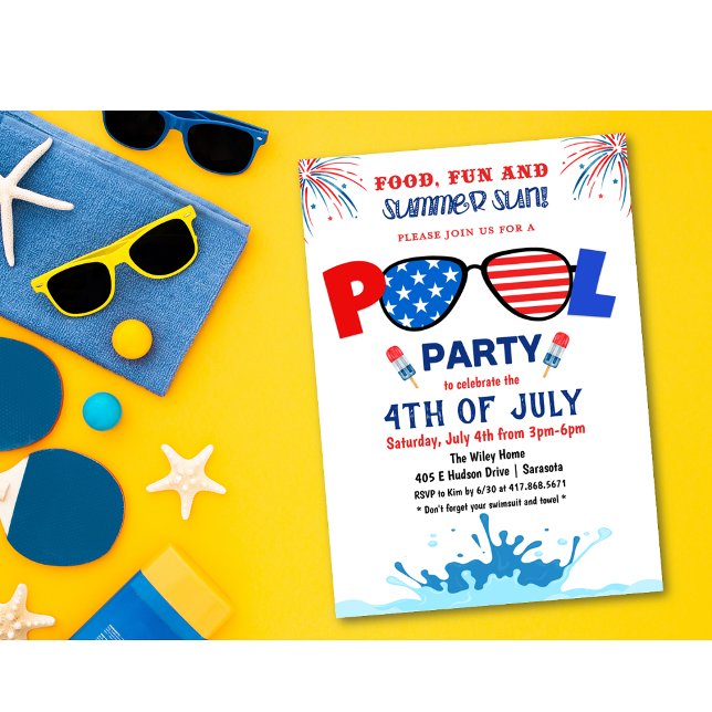 4 juli poolparty inbjudan (Skapare uppladdad)