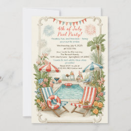 4 juli poolparty inbjudan – Elegant linje